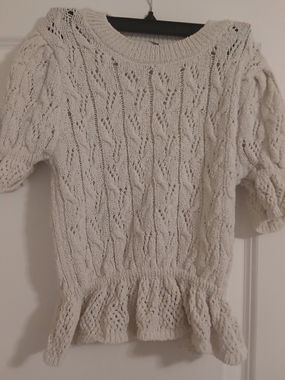 Zara Pre-owned Clean  Cream Open-Knit Peplum Crew Sweater